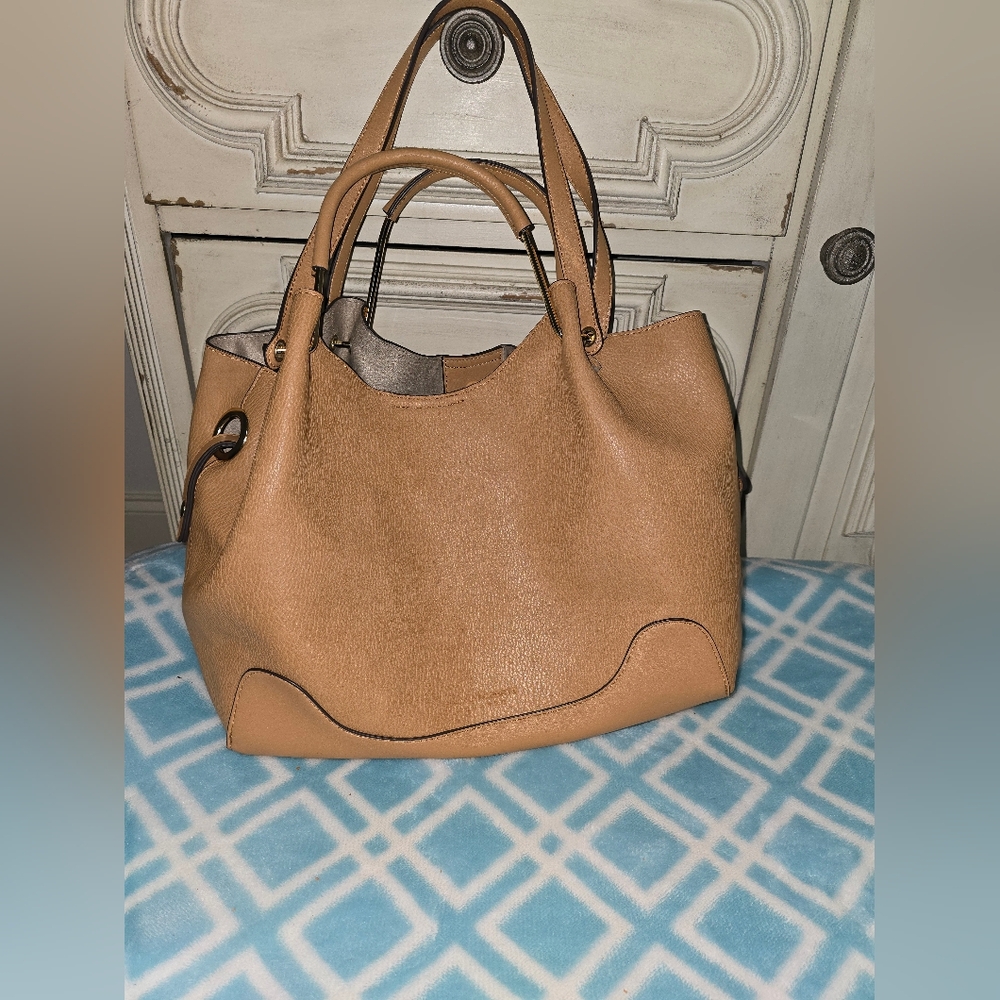 NWT Sondra Roberts Squared Vegan Leather Double Strap Camel Hobo